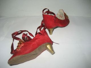 Wonderful Old Heeled Silk Shoes For Antique French Cloth Boudoir Or Fashion Doll