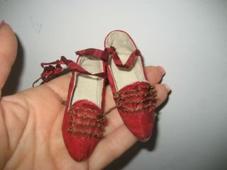 WONDERFUL OLD HEELED SILK SHOES for antique French cloth boudoir or fashion doll 2