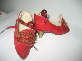 WONDERFUL OLD HEELED SILK SHOES for antique French cloth boudoir or fashion doll 3