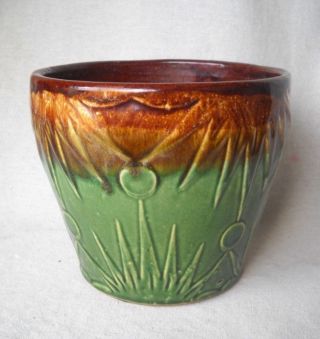 Vintage McCoy Pottery Brown & Green Drip Glaze Moon Sun Planter Pot Jardiniere 3