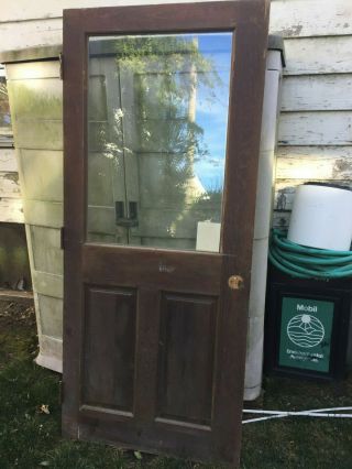 Two Vintage Solid Wood Raised Panel Doors W/ Double Pane Glass Top