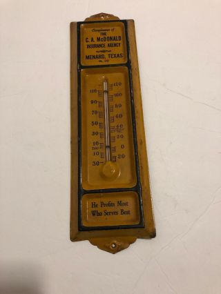 Vintage Metal Advertising Thermometer.  Compliments Of The C.  A.  Insurance Agency
