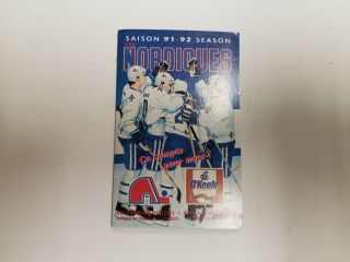 Quebec Nordiques 1991/92 Nhl Hockey Pocket Schedule - O 