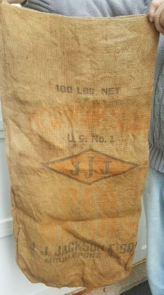 Vintage Burlap Bag Sack 100 Lb.  Pea Beans Middleport Ny Jackson & Son