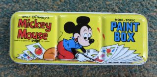 Vintage Walt Disney Mickey Mouse Water Paint Box Tin Litho,  Made In England
