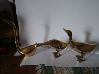 Vintage Brass 2 Geese And Swan Webbed Feet Figurines