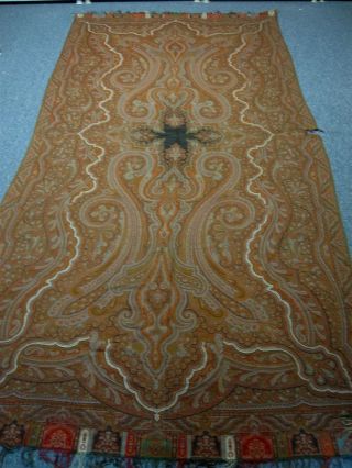 Antique Woven Wool Paisley Large Shawl Tablecloth 60 " X 122 " Gorgeous