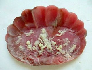 Handcrafted U.  S.  A.  Vintage Pink Incolay Stone Soap Dish 1970 