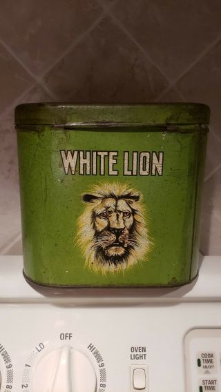 Advertising White Lion Cigar Tobacco Tin Canister (1930’s)
