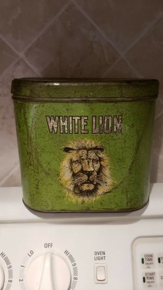 Advertising White Lion Cigar Tobacco Tin Canister (1930’s) 3