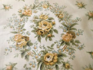 Antique Vintage English Roses Cameo Cartouche Chintz Cotton Fabric Yellow Sage