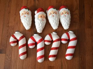 Vtg 1995 Empire Christmas 8 Santa Heads Candy Cane Blow Mold Light Toppers Cover