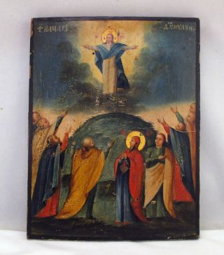 Antique Russian Icon Of Jesus W/ Arms Outstretched / Christ Risen - 19th Century