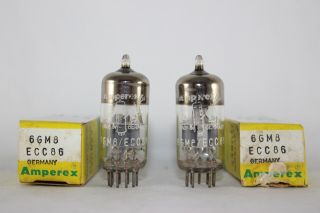 Pristine Matched Nib Pair 1964 Vintage Amperex Ecc86 6gm8 Test Very Strong Nos,