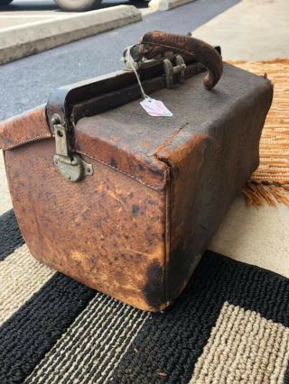 Antique Brown Medical Doctor Travel Bag Leather Briefcase Us Customs Train Stamp