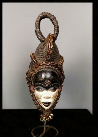 Old Tribal Punu Maiden Spirit Mask With Cowries And Beads - - Gabon