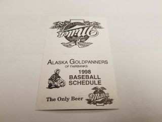 Alaska Goldpanners Of Fairbanks 1998 Minor Baseball Pocket Schedule - Miller