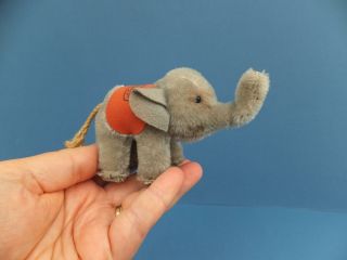 Vintage Antique Miniature 7cm Steiff Mohair Toy Elephant Red Saddle With Logo