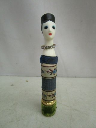 Vintage 1961 Revlon Doll Lipstick Case With Rhinestone Necklace 0546