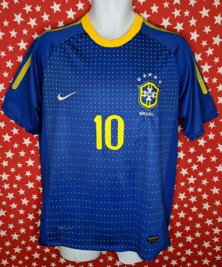 Nike Men’s Dri - Fit 10 Brasil Cbf Authentic Soccer Futbol Jersey Blue Small A070