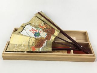 Vintage Hand - Painted Japanese ‘Maiogi’ Folding Dance Fan & Paulownia Box: Feb18E 3
