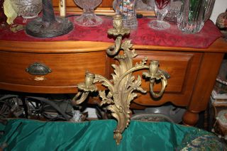 Large Antique Victorian Dore Bronze Wall Sconce Candle Holder - Holds 3 Candles