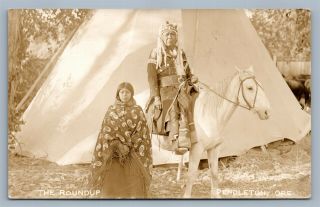 American Indians At Wigwam Round Up Pendleton Antique Real Photo Postcard Rppc