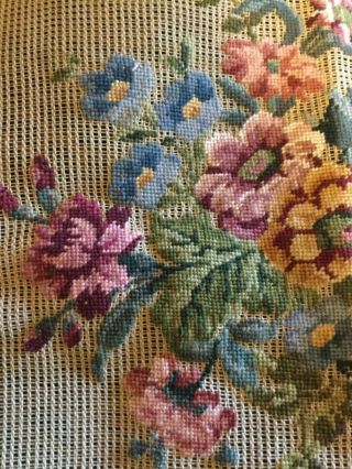 Antique Vintage Floral Needlepoint Peti Point Canvas To Complete.