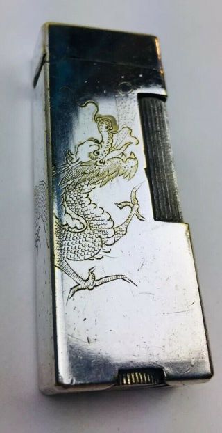 Continent Dragon Lighter Vintage Etched Silver Color Slim Long Shape