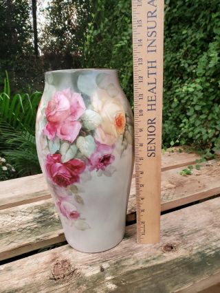Antique/Vintage Victorian Limoges Hand Painted Roses Large Porcelain Vase France 3