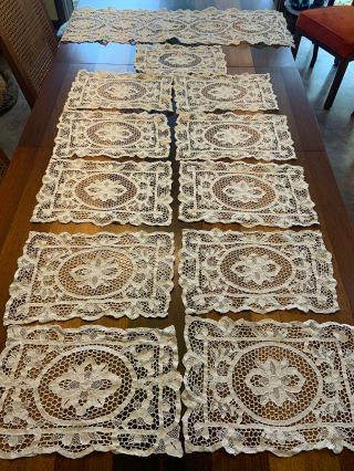 Set Of 11 Antique Placemats And Runner Handmade Needle Lace