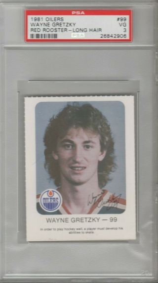 1981 Oilers Red Rooster Hockey 99 Wayne Gretzky Oilers Hof Long Hair Psa 3 Vg