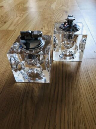 Retro Vintage Gas Table Lighters.  2 Polished Crystal - Clear - Glass 1970’s