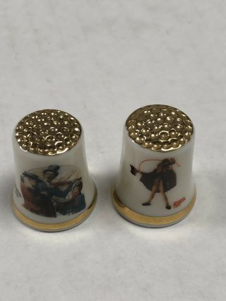 2 Vintage Norman Rockwell Gotham Christmas Thimbles 1980 And 1982