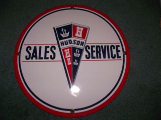 Vintage Hudson Sales & Service Porcelain Metal Sign,  Gas Oil Pump Plate 11 3/4 "