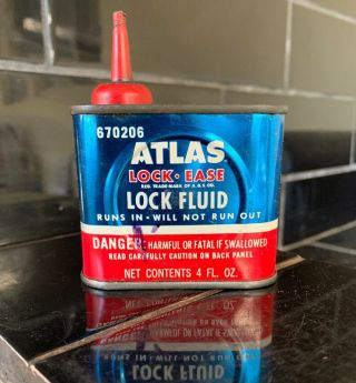 Atlas Lock Fluid Vintage Handy Household Oil Tin Oiler 4fl Oz.