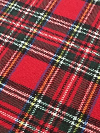 Vintage 70’s Wool Blend Red Plaid Fabric - Extra Wide 56” X 1 7/8 Yds Hole -