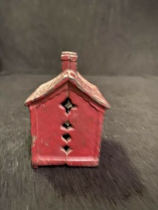 Vintage Metal Still Coin Bank House Cast Iron Metal Red Painted 3