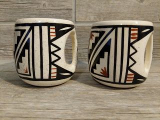 G.  Hudson Signed Vintage Native American Pottery Coffee Mugs 1997 Aztec Design