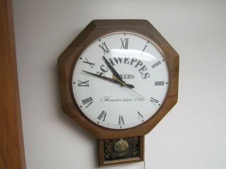 Vintage Schweppes Mixers Electric Octagonal Advertising Wall Clock Cond.
