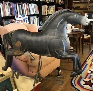 Antique Full Body Horse Weathervane With Directionals & Copper Roof,  Horse Hair