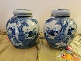 19c/20th Century Chinese Blue White Porcelain Ginger Jars 6 " High