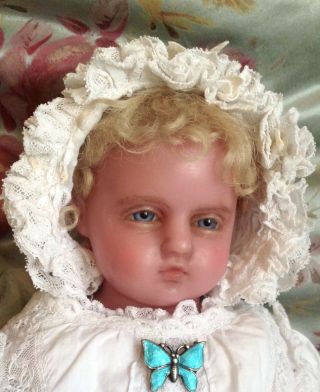 Signed Pierotti 16 " Antique English Poured Wax Baby Doll All