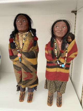 Vintage Skookum Bully Good Indian Dolls Father Mother & Papoose
