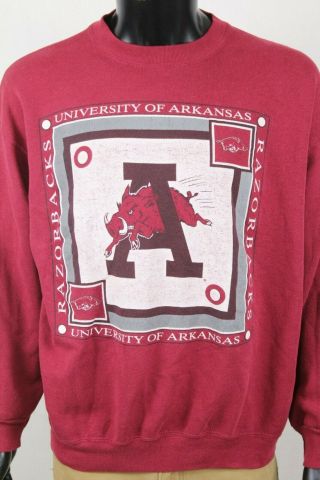 Vtg Jostens Mens Red U Of A Arkansas Razorback Sweater Sz Xl