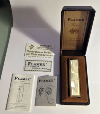 Vintage Flamex Fiero Piezo Electronic Pearl & Gold Tone Lighter In Case W/papers