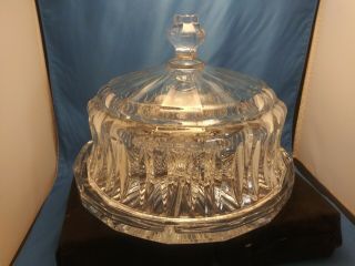 Vintage Glass Dome Lid Covered Ruffled Plate Farmhouse Cupcakes.  Etc Heavy Clear