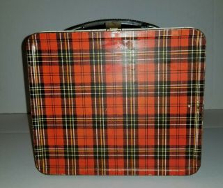 Vintage Aladdin Industries Red Plaid Metal Lunch Box And Thermos 1960s