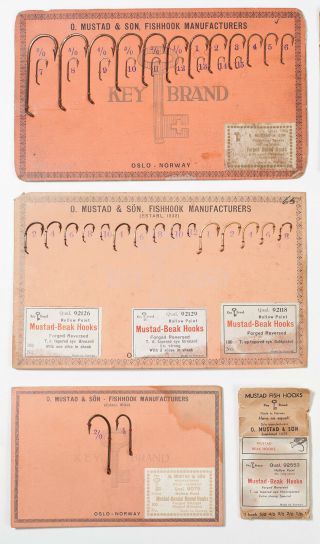 6 Vintage O.  Mustad & Sons Fishing Hooks Salesman Sample Display Cards 2