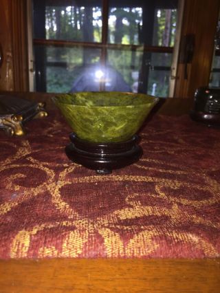 Chinese Translucent Celadon Spinach Jade Hand Carved Bowl